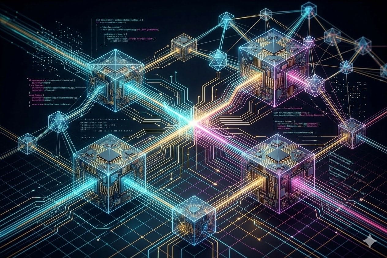 Semantic memory network — interconnected nodes sharing knowledge across agents
